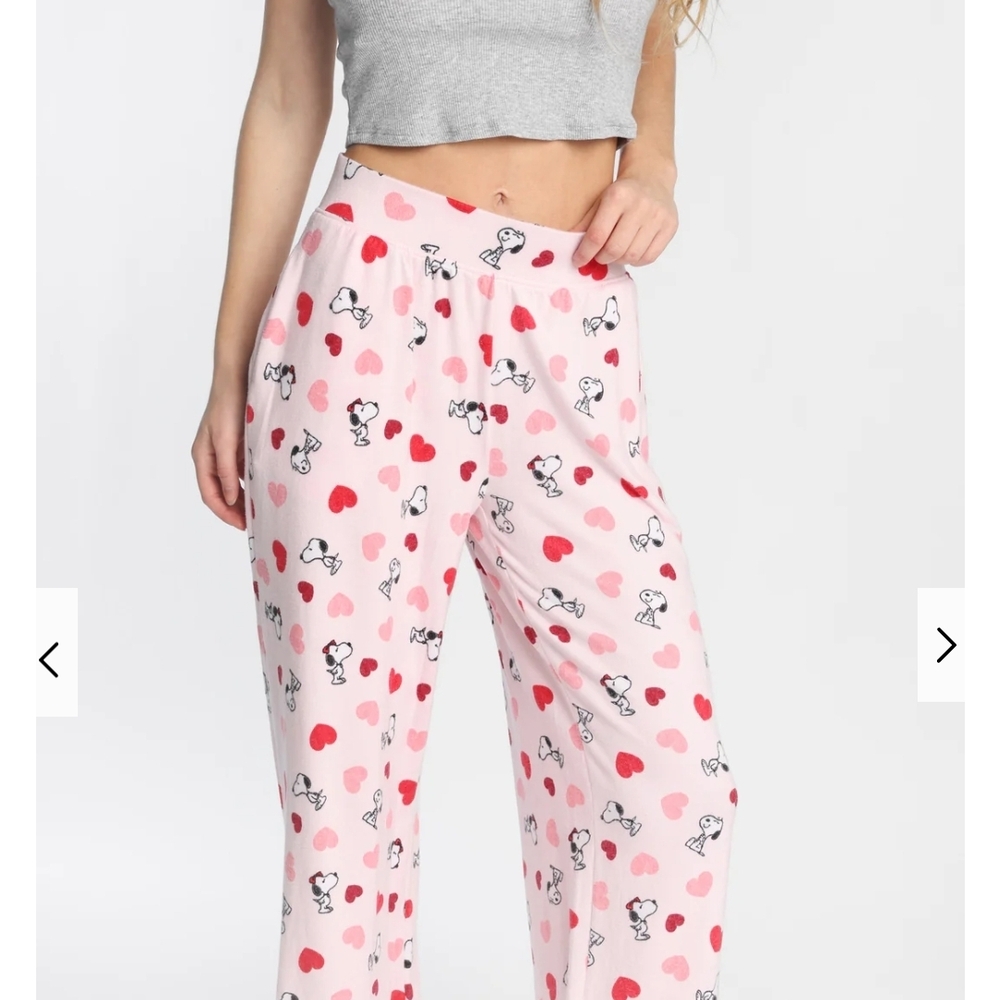 2/25❤️Peanuts Snoopy Pajama Pants Super Soft L Valentines Hearts